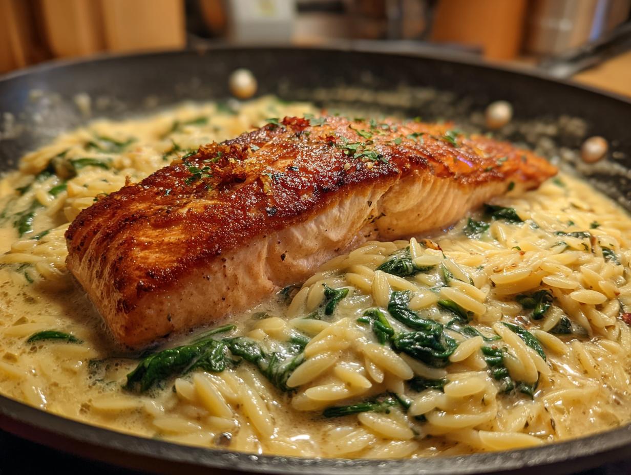 30-Min One Skillet Salmon with Lemon Orzo – Must-Try Bliss!