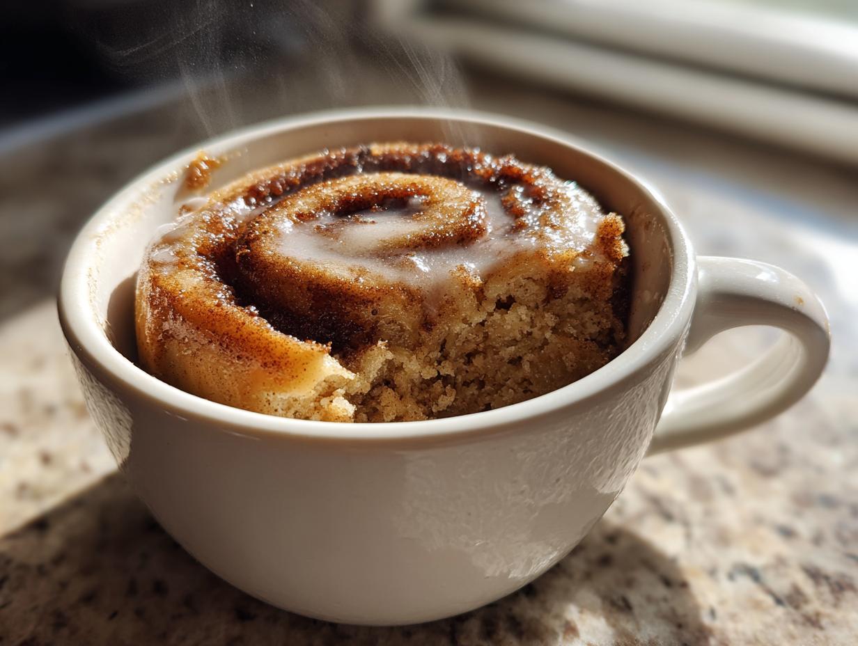 Irresistible Healthy 5-Ingredient Cinnamon Roll In A Mug