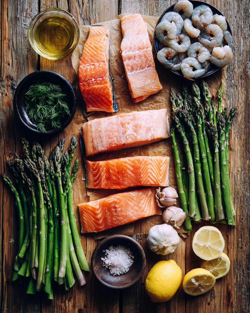 Baked Salmon and Shrimp with Asparagus - detail 1