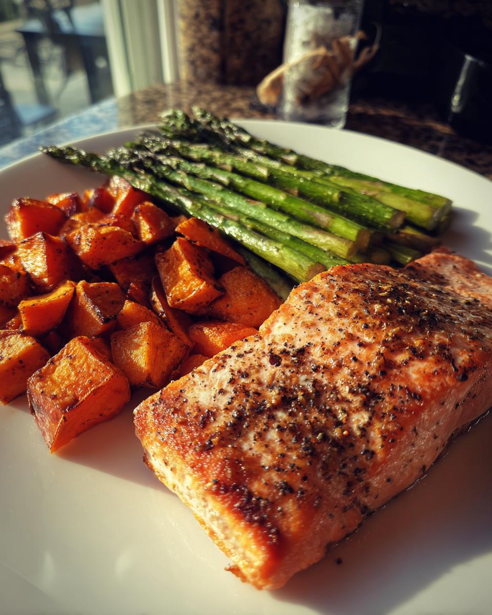 Baked Salmon with Roasted Asparagus and Sweet Potatoes - detail 2