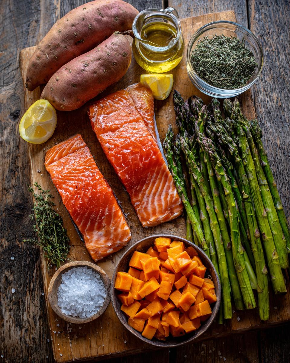 Baked Salmon with Roasted Asparagus and Sweet Potatoes - detail 1